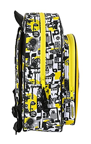 Safta Mochila Escolar Infantil Animada de Minions, 260x110x340 mm, Blanco/Negro/Amarillo