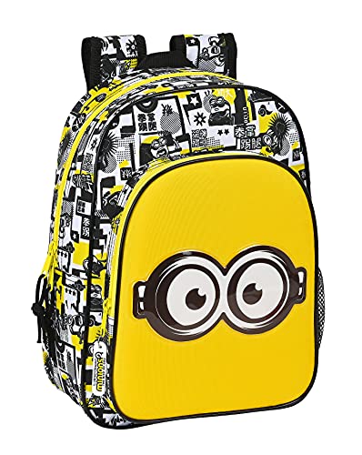 Safta Mochila Escolar Infantil Animada de Minions, 260x110x340 mm, Blanco/Negro/Amarillo