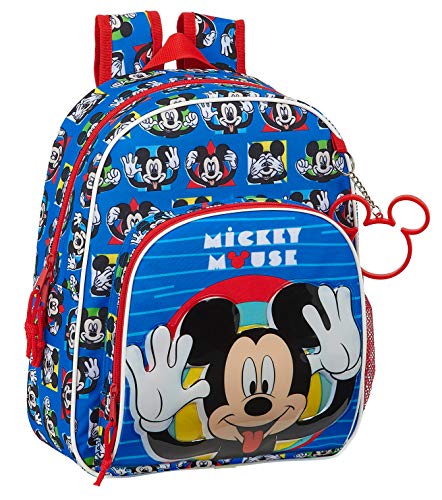 Safta Mochila Infantil de Mickey Mouse Me Time, 280x100x340mm, azul/rojo, m