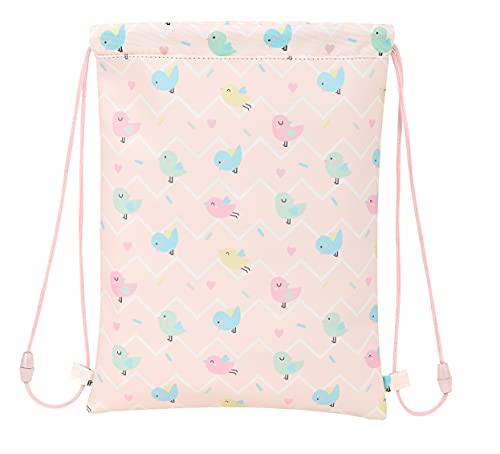 Safta Saco Plano Junior Preescolar Pajaritos, 260x340 mm, Rosa Claro/Blanco