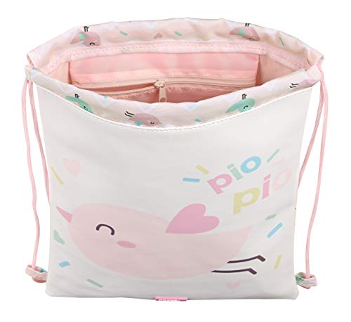 Safta Saco Plano Junior Preescolar Pajaritos, 260x340 mm, Rosa Claro/Blanco