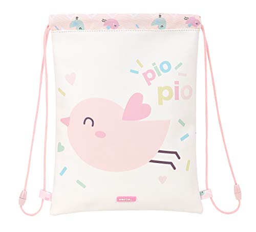 Safta Saco Plano Junior Preescolar Pajaritos, 260x340 mm, Rosa Claro/Blanco