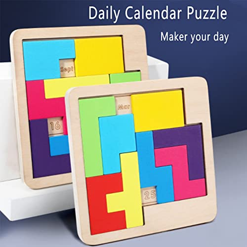 SAIJINZHI Magic Tangram Calendar Puzzles, Calendario Diario Puzzle Calendario De Madera Juega Un Rompecabezas Diferente para Mostrar El Juego De Rompecabezas De La Fecha (A)