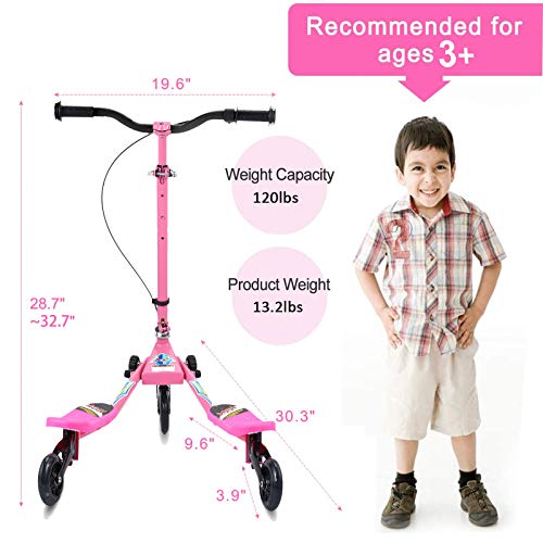 SANSIRP Scooter Swing para niños, 3 ruedas Y Fliker Wiggle Scooter plegable Drift Kick Speeder Scooter con 3 niveles ajustables/ruedas LED para niños de 3 a 8 años