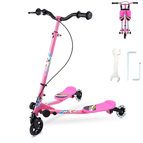 SANSIRP Scooter Swing para niños, 3 ruedas Y Fliker Wiggle Scooter plegable Drift Kick Speeder Scooter con 3 niveles ajustables/ruedas LED para niños de 3 a 8 años