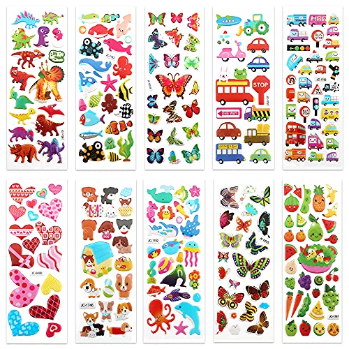 SAVITA Stickers for Kids 500+ Kids & Toddlers Paquete de variedades de Pegatinas hinchadas, Pegatinas 3D hinchadas Que Incluyen Letras, números, Mariposas, Peces, Dinosaurios y más