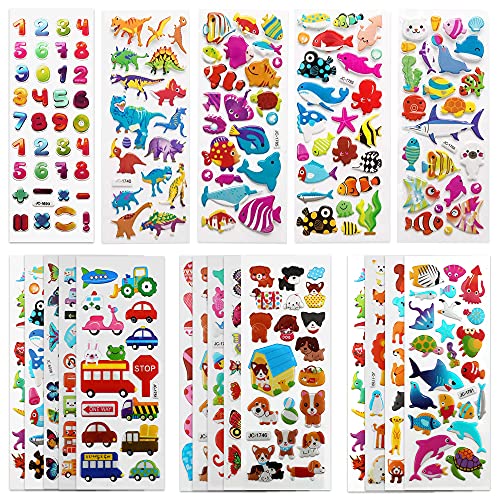 SAVITA Stickers for Kids 500+ Kids & Toddlers Paquete de variedades de Pegatinas hinchadas, Pegatinas 3D hinchadas Que Incluyen Letras, números, Mariposas, Peces, Dinosaurios y más