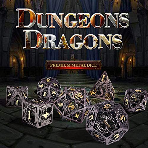 Schleuder D&D Dados para Dungeons and Dragons Dados de rol, Dice Metal Gold Set Juegos de rol, RPG Hueco Forma de Dragón Poliédricos Juego de Dados (Personajes de Bronce y Oro)