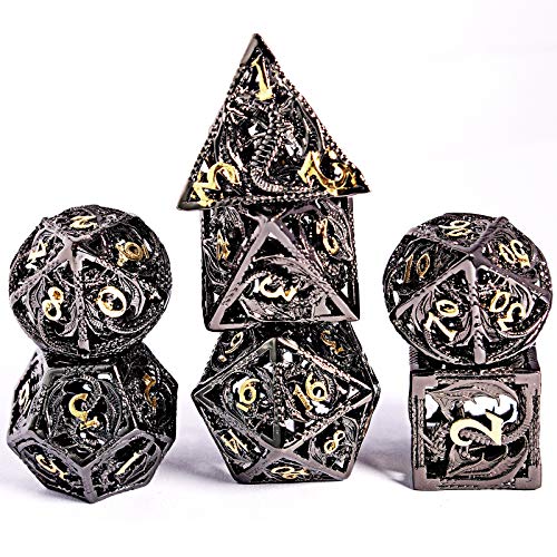 Schleuder D&D Dados para Dungeons and Dragons Dados de rol, Dice Metal Gold Set Juegos de rol, RPG Hueco Forma de Dragón Poliédricos Juego de Dados (Personajes de Bronce y Oro)