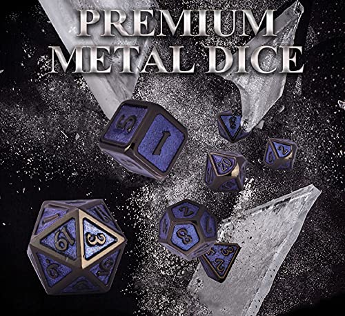 Schleuder Juego de Dados de rol Poliédricos, 7 Piezas DND Dice Set de Metal Aleación de Zinc Sólidos para D&D Dungeons and Dragons Juego de Mesa RPG MTG (Black Nickel - Purple)