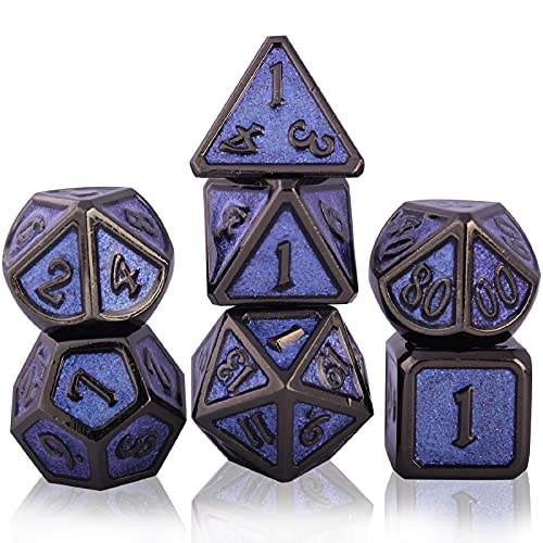 Schleuder Juego de Dados de rol Poliédricos, 7 Piezas DND Dice Set de Metal Aleación de Zinc Sólidos para D&D Dungeons and Dragons Juego de Mesa RPG MTG (Black Nickel - Purple)