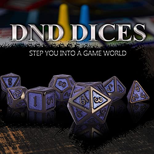 Schleuder Juego de Dados de rol Poliédricos, 7 Piezas DND Dice Set de Metal Aleación de Zinc Sólidos para D&D Dungeons and Dragons Juego de Mesa RPG MTG (Black Nickel - Purple)