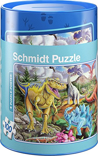 Schmidt Spiele 56916 Dinosaurios Puzzles en Hucha, 100 Piezas