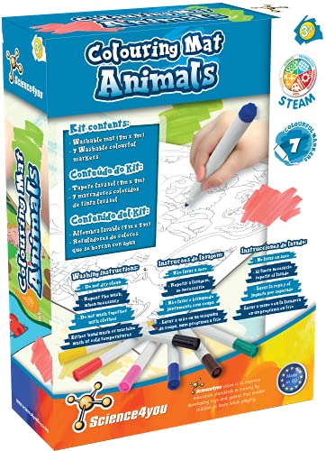 Science4you-Alfombra de Colorear Colorea los Animales con 7 Rotuladores de Colores, Lavables con Agua, Kit de Manualidades y Juego Educativos para Niños 3+ Años (80002801)