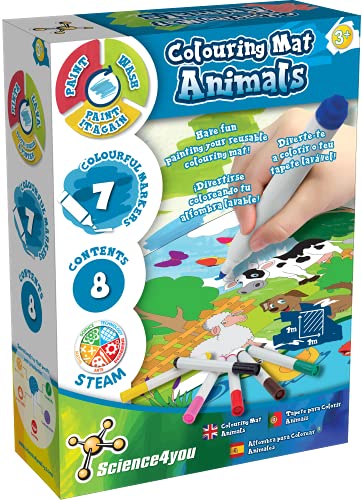 Science4you-Alfombra de Colorear Colorea los Animales con 7 Rotuladores de Colores, Lavables con Agua, Kit de Manualidades y Juego Educativos para Niños 3+ Años (80002801)