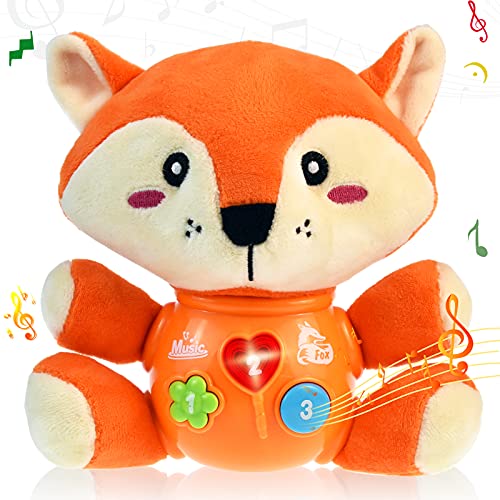 Scratch Art - Juguetes musicales para bebés, juguete de peluche para niños de 0 a 36 meses, juguete antiestrés para niños, regalo para bebés de 1, 2, 3, 4, 5, 6 años, niños y niñas (naranja Fox)