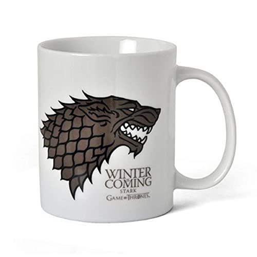 SD Toys - Taza cerámica con diseño Winter Is Coming Stark (SDTSDT27301) Taza Diseño Winter Is Coming Stark Game of Thrones, cerámica, Blanco, 9x13x11 cm