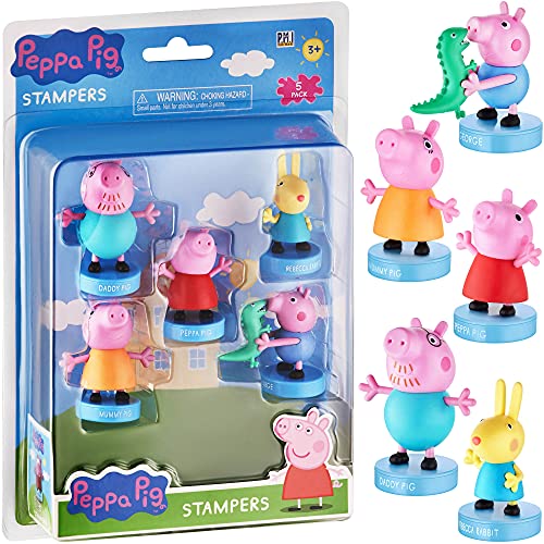 Sellos de Peppa Pig para niños | 5 en 1 Pack | Colecciona los 12 Personajes de Peppa Pig / Minijuguetes | Juguetes para niños y artículos para Fiestas de Peppa Pig | Hecho por P.M.I.