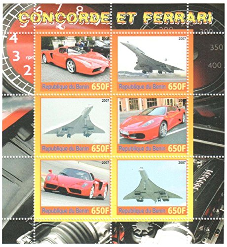 Sellos para coleccionistas - Sellos de coches clásicos de la colección - 2 de menta y Mini Hojas sin montar de sellos temáticos que ofrece Ferrari y Concorde. Ideal para el coleccionismo de sellos. 12 perfecto estado sellos - Unhinged.