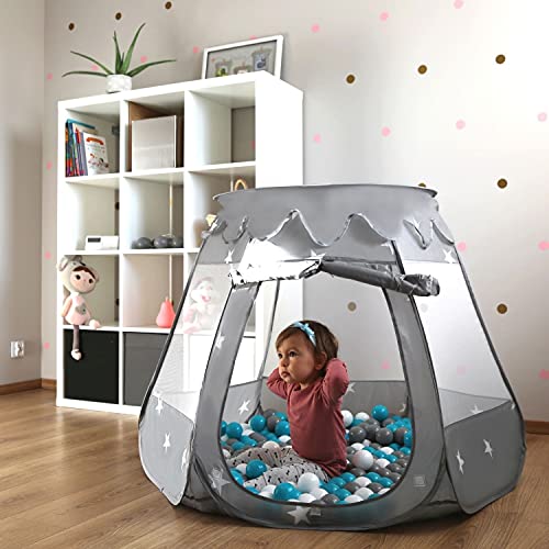 Selonis Tienda 105X90cm/200 Bolas De Campaña/Castilo Plegable con Bolas Certificadas 6Cm para Niños, Gris:Perla-Gris-Transparente-Rosaclr