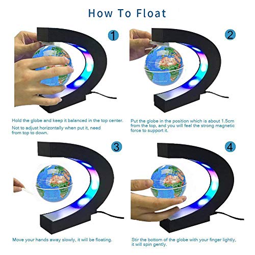 Senders Globo flotante con luces LED Forma C Levitación magnética Globo flotante Mapa del mundo para decoración de escritorio (azul)