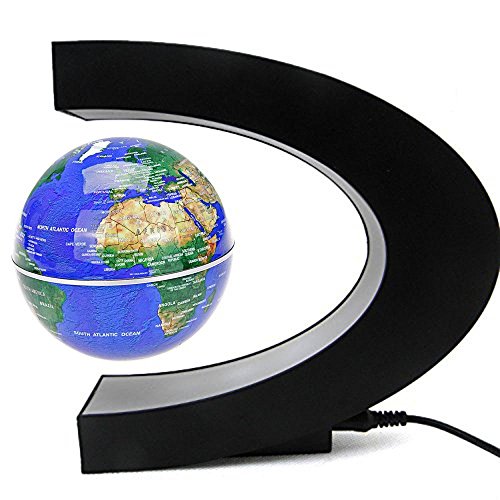 Senders Globo flotante con luces LED Forma C Levitación magnética Globo flotante Mapa del mundo para decoración de escritorio (azul)