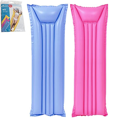 Set de 2 Colchonetas hinchables 180 x 70 cm, colchoneta Inflable Verano, Hamaca Flotante, colchón, Tumbona Inflable, Flotador con reposacabezas para Playa y Piscinas (Azul Y Rosa)