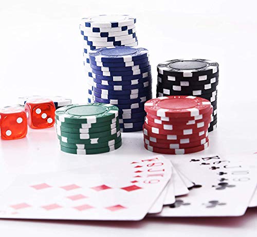 Set de Poker / Póquer, Texas Holdem, Blackjack Completo con Maletín de Aluminio, Juego de Fichas Plástico, Mini Casino Portátil, Accesorios de Baccarat, Juegos de Mesa y Entretenimiento (300 FICHAS)