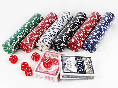 Set de Poker / Póquer, Texas Holdem, Blackjack Completo con Maletín de Aluminio, Juego de Fichas Plástico, Mini Casino Portátil, Accesorios de Baccarat, Juegos de Mesa y Entretenimiento (300 FICHAS)