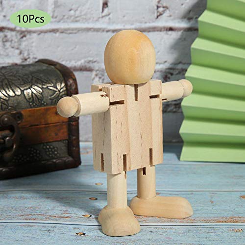 Sevenyou Figuras de Figuras de Personas de Madera de Robot de Madera sin terminar para Manualidades de Artes de Pintura DIY 10 Piezas Encantadoras