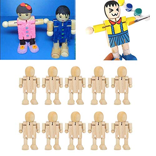 Sevenyou Figuras de Figuras de Personas de Madera de Robot de Madera sin terminar para Manualidades de Artes de Pintura DIY 10 Piezas Encantadoras