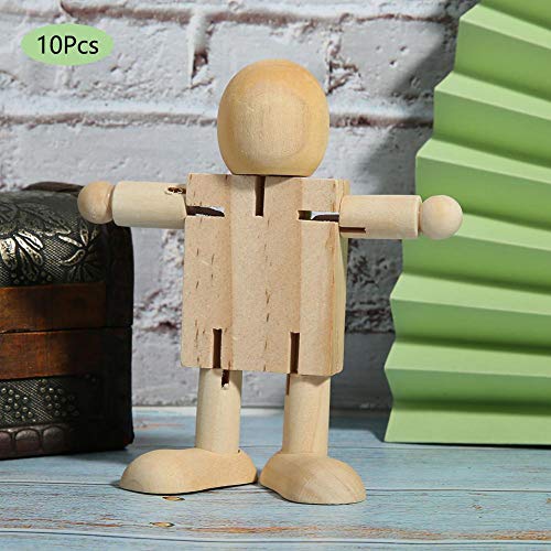 Sevenyou Figuras de Figuras de Personas de Madera de Robot de Madera sin terminar para Manualidades de Artes de Pintura DIY 10 Piezas Encantadoras