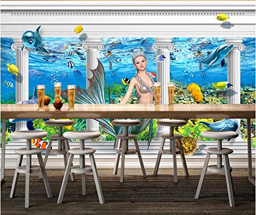 SHANGZHIQIN Mural 3D Impermeable Creativo, Dolphin Mermaid Dolphin Roman Column Palace