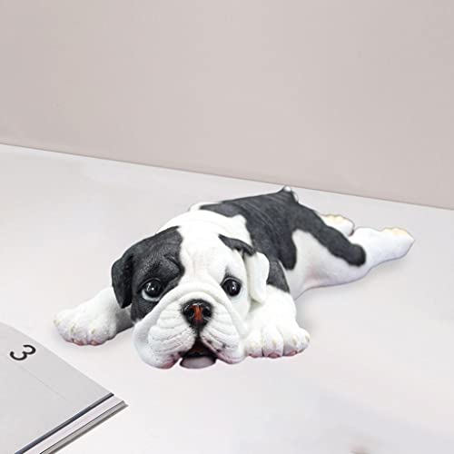 Sharplace Simulación Bulldog Juguete Perro Modelo Animal Estatua Resina Miniatura Juego de Cumpleaños Suministros para Fiestas Juguete Educativo Estante - Abajo Blanco Negro