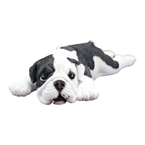 Sharplace Simulación Bulldog Juguete Perro Modelo Animal Estatua Resina Miniatura Juego de Cumpleaños Suministros para Fiestas Juguete Educativo Estante - Abajo Blanco Negro