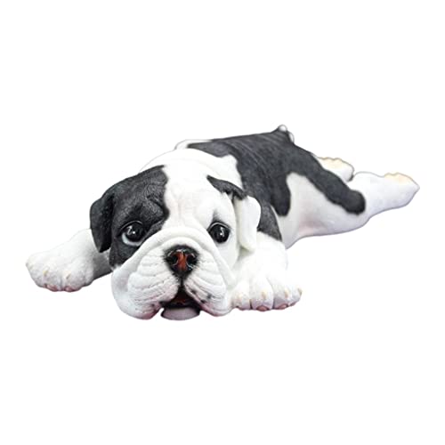 Sharplace Simulación Bulldog Juguete Perro Modelo Animal Estatua Resina Miniatura Juego de Cumpleaños Suministros para Fiestas Juguete Educativo Estante - Abajo Blanco Negro