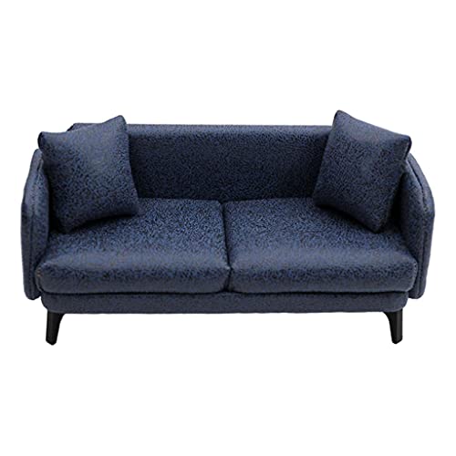 sharprepublic Sofá Sillón 1:12 Muebles nórdicos Cojines Dobles Miniatura de Cuero PU Accesorio de casa de muñecas Adorno de Oficina Decoración Escena de Vida para - Gris