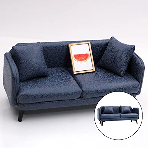 sharprepublic Sofá Sillón 1:12 Muebles nórdicos Cojines Dobles Miniatura de Cuero PU Accesorio de casa de muñecas Adorno de Oficina Decoración Escena de Vida para - Gris