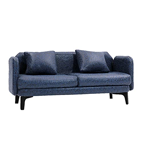 sharprepublic Sofá Sillón 1:12 Muebles nórdicos Cojines Dobles Miniatura de Cuero PU Accesorio de casa de muñecas Adorno de Oficina Decoración Escena de Vida para - Gris