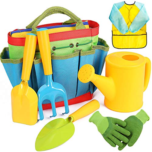 Shinelee 7 Piezas Kit Jardinería Niños Guantes Jardinería Niños Bolsa Herramientas Regadera Pala Jardinería Rastrillo Delantal Herramientas Jardin Niños