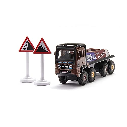 siku 1686, HS Schoch 8x8 MAN Truck-Trial, Metal/Plástico, 1:87, Marrón, Incl. 2 señales de advertencia, Compatible con otros modelos siku de la misma escala