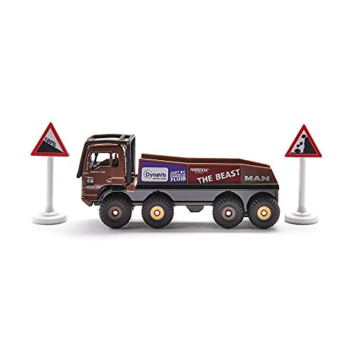 siku 1686, HS Schoch 8x8 MAN Truck-Trial, Metal/Plástico, 1:87, Marrón, Incl. 2 señales de advertencia, Compatible con otros modelos siku de la misma escala