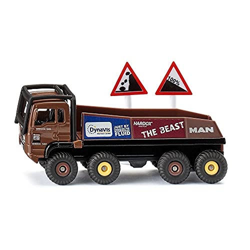 siku 1686, HS Schoch 8x8 MAN Truck-Trial, Metal/Plástico, 1:87, Marrón, Incl. 2 señales de advertencia, Compatible con otros modelos siku de la misma escala