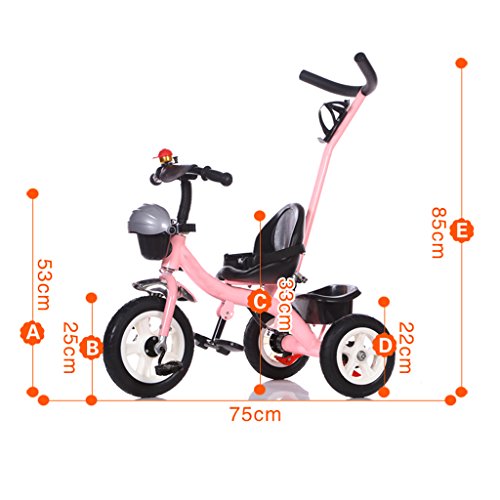 Sillas de paseo Cochecito de bebé 18 Meses a 5 años de edad Asiento de almacenamiento grande Triciclo de niños ajustable, desmontable en altura Boy ajustable en pedales Trike Bike, Material de acero d