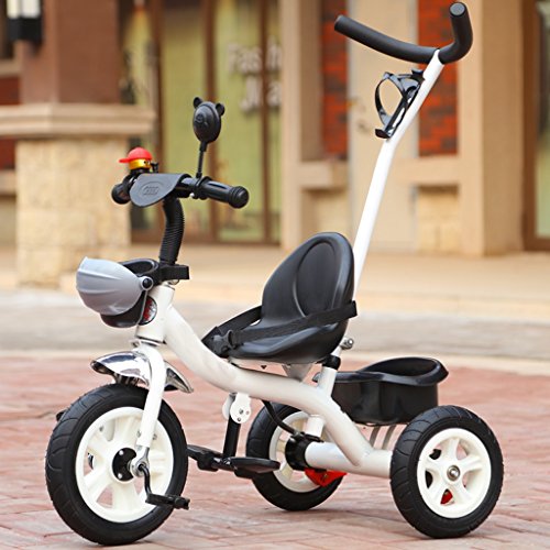 Sillas de paseo Cochecito de bebé 18 Meses a 5 años de edad Asiento de almacenamiento grande Triciclo de niños ajustable, desmontable en altura Boy ajustable en pedales Trike Bike, Material de acero d