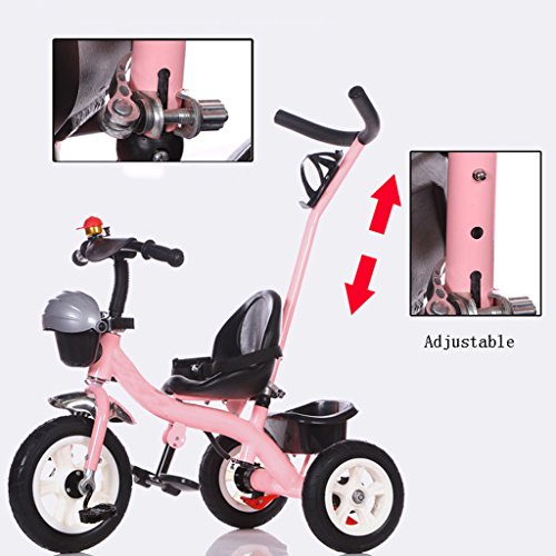 Sillas de paseo Cochecito de bebé 18 Meses a 5 años de edad Asiento de almacenamiento grande Triciclo de niños ajustable, desmontable en altura Boy ajustable en pedales Trike Bike, Material de acero d