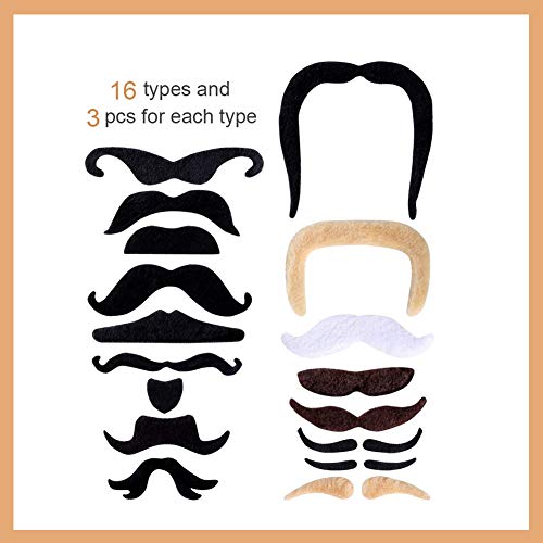 SIMUER 48 Pack Juego de Bigotes Falsos autoadhesivos Novedad Bigotes para Disfraces de Disfraces Fiesta de Halloween Fiesta de Rendimiento