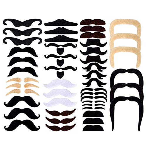 SIMUER 48 Pack Juego de Bigotes Falsos autoadhesivos Novedad Bigotes para Disfraces de Disfraces Fiesta de Halloween Fiesta de Rendimiento