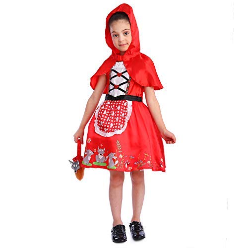 Sincere Party - Disfraz de Caperucita Roja con Vestido con Capa y Cesta para niñas pequeñas 5-6 años