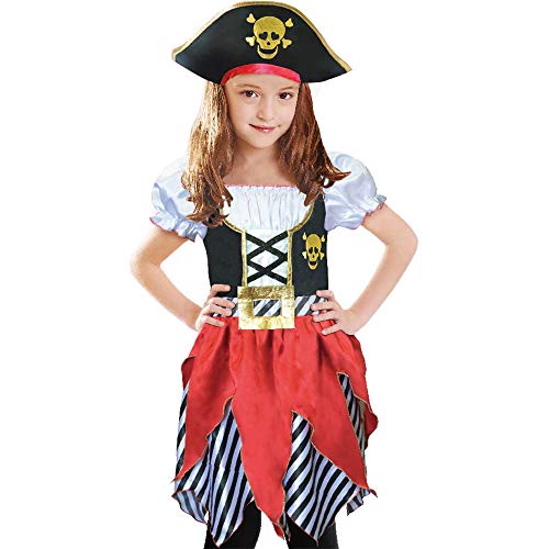 Sincere Party Disfraz de pirata para niñas, princesa bucanera, con sombrero de pirata, talla 7-8 años